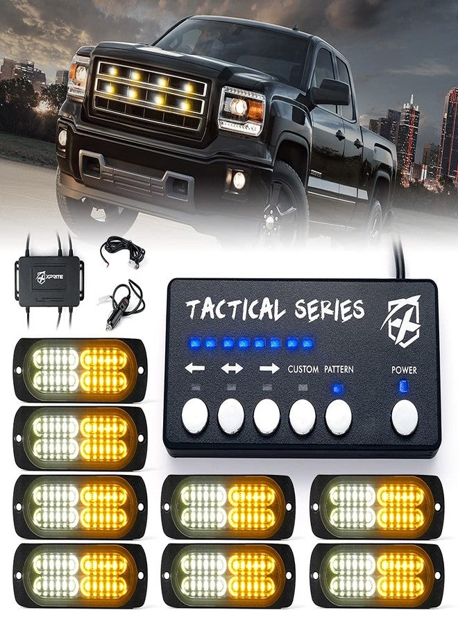 Xprite Surface Mount Strobe Lights Kit with Control Panel, Amber White Grill Grille Side Marker Flashing Emergency Warning Light for Trucks Vehicles ATV RV Cars Van 8PCS - Image 1
