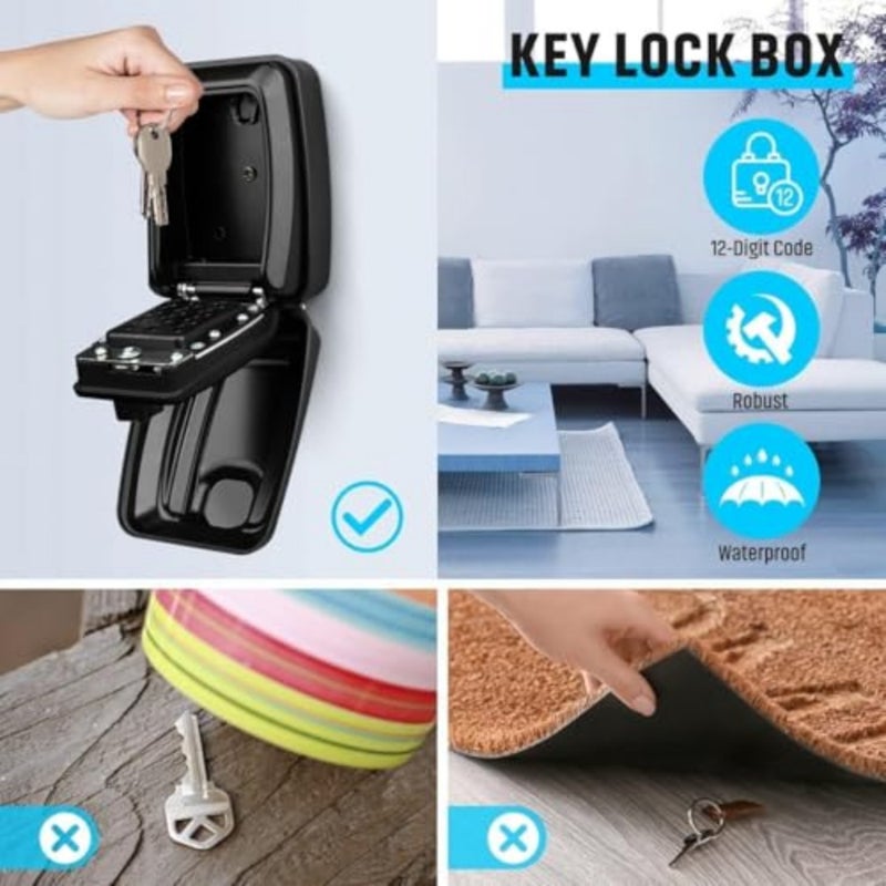 Key Lock Box, Wall Mount Lock Box for House Key, Outdoor Key Safe Lock Box with 12-Digit Combination Password, Weatherproof Key Lock Box with Code for Home, Office, Garage, School, Gym - Image 5