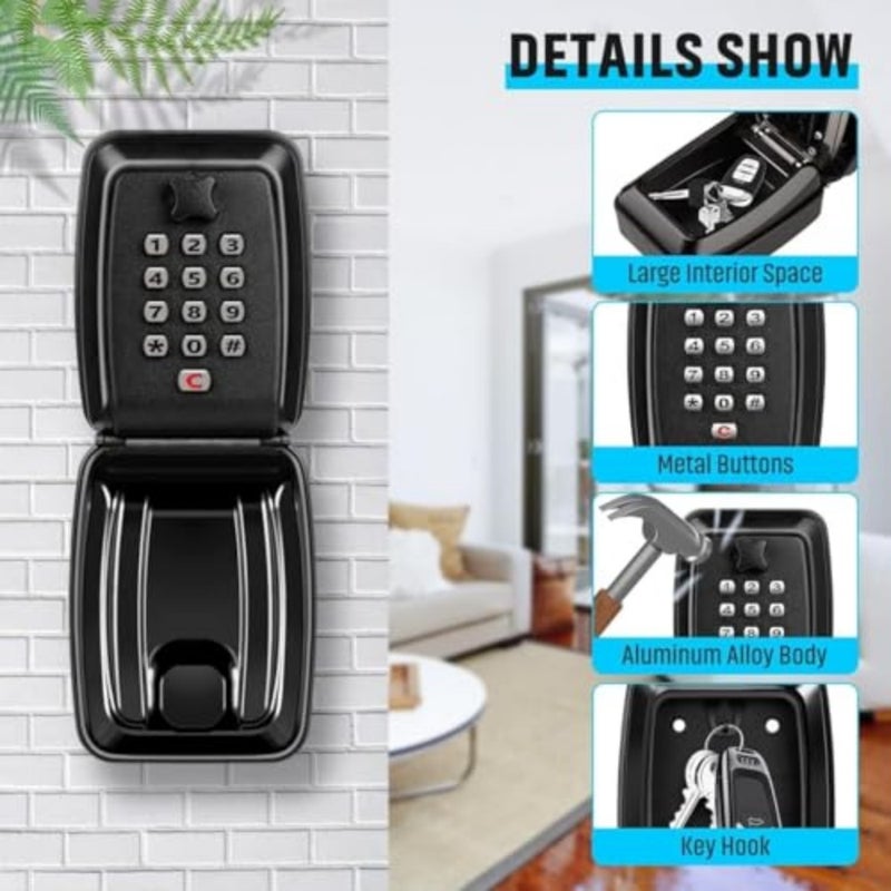 Key Lock Box, Wall Mount Lock Box for House Key, Outdoor Key Safe Lock Box with 12-Digit Combination Password, Weatherproof Key Lock Box with Code for Home, Office, Garage, School, Gym - Image 3