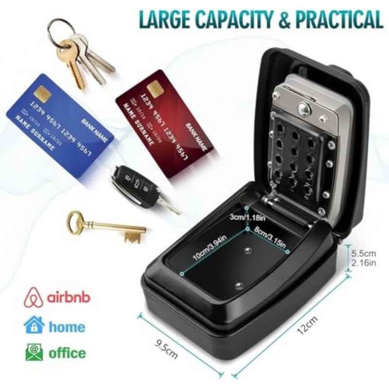 Key Lock Box, Wall Mount Lock Box for House Key, Outdoor Key Safe Lock Box with 12-Digit Combination Password, Weatherproof Key Lock Box with Code for Home, Office, Garage, School, Gym - Image 2
