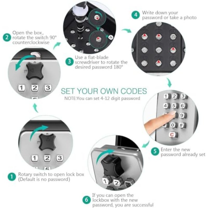 Key Lock Box, Wall Mount Lock Box for House Key, Outdoor Key Safe Lock Box with 12-Digit Combination Password, Weatherproof Key Lock Box with Code for Home, Office, Garage, School, Gym - Image 4