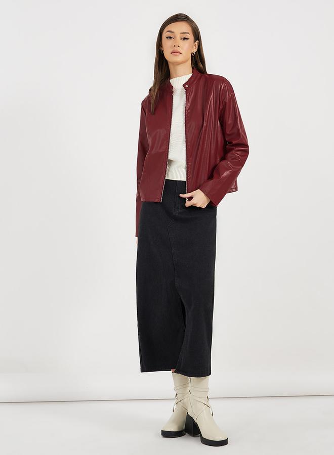 Styli Regular Fit Short Length Leather Look Biker Jacket  - Image 1