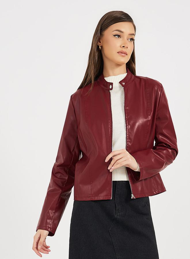 Styli Regular Fit Short Length Leather Look Biker Jacket  - Image 2