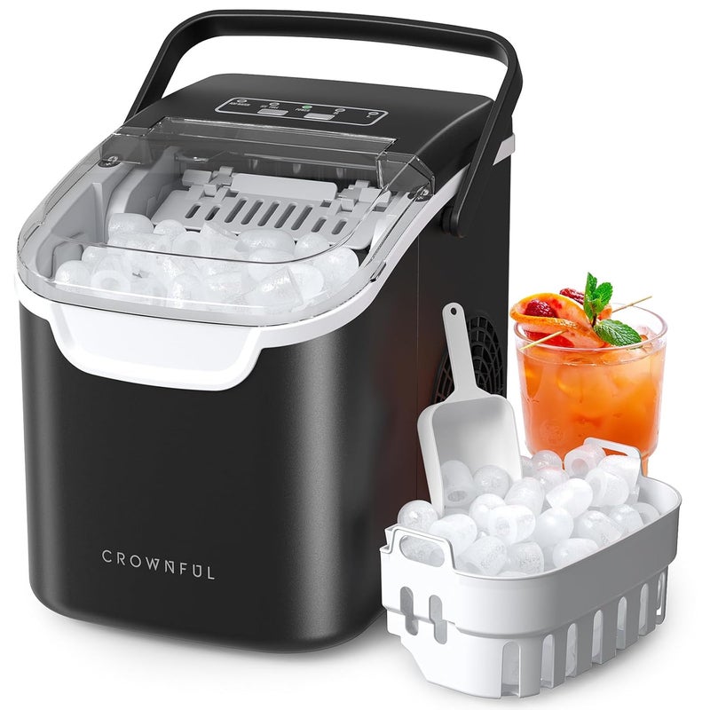 Crownful Ice Maker Countertop, Mini Portable Ice Machine, 8 Bullet Ice in 6 Mins, 12KG/Day, 2 Ice Sizes, Self-Cleaning, Energy Saving, Compact for Small Space, Kitchen, Office, RV, Party - Image 1