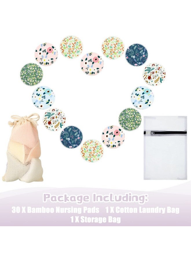 Sosation 30 Pcs Reusable Breast Pads Bamboo Nursing Pads with Wet and Laundry Bag Floral Nipple Favor Breastfeeding Mom Gift(Fresh Pattern) - Image 1