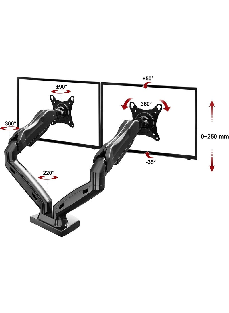 Dual Monitor Desk Mount, Full Motion Swivel Computer Monitor Arm for Two 17-27 Inch Monitors with Load Capacity 4.4~19.8 lbs Each - Image 4