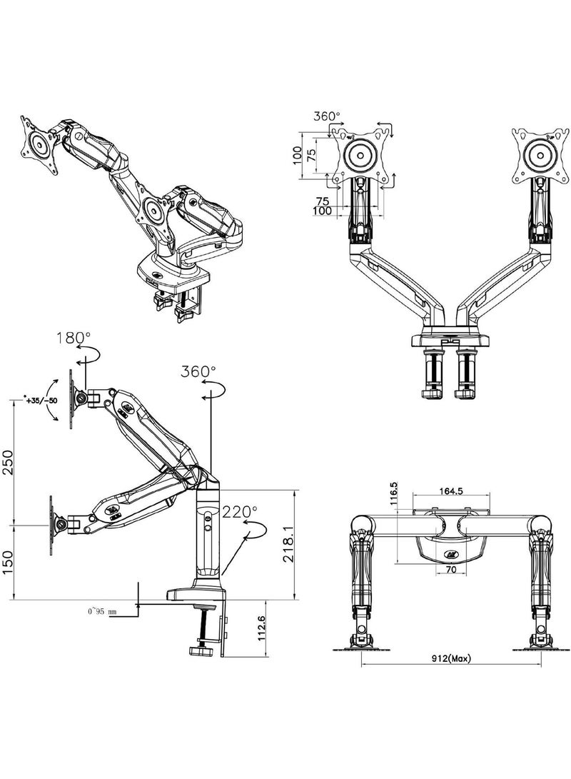 Dual Monitor Desk Mount, Full Motion Swivel Computer Monitor Arm for Two 17-27 Inch Monitors with Load Capacity 4.4~19.8 lbs Each - Image 5