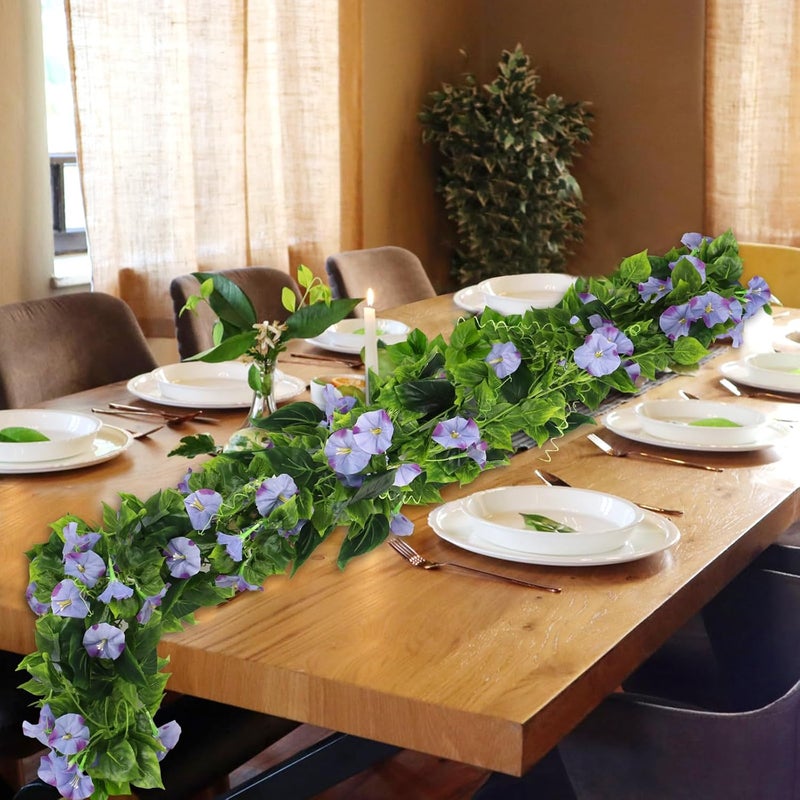 AirSun Artificial Morning Glory Flower Vines, 2pcs 15Feet Hanging Plants Silk Garland Fake Green Plant Home Garden Wall Fence Indoor Outdoor Wedding Birthday Decor (Purple Blue) - Image 4