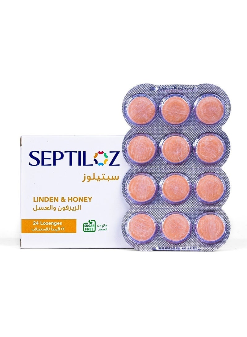 Septiloz Linden & Honey Flavor Lozenges Sugar Free - Gentle Soothing - 24 Count - Image 1
