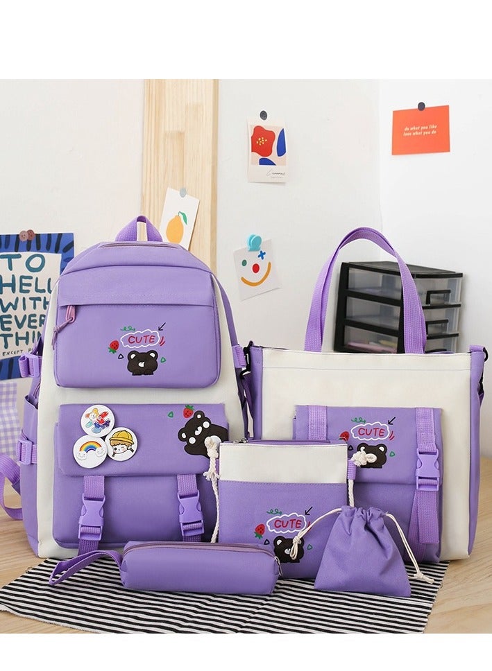 5 Pcs adult Backpack,School Bags Set Backpacks with Pendant Lunch Bag, Pencil Case, Handbag, Coin Purse for Teen Girls School Backpack 