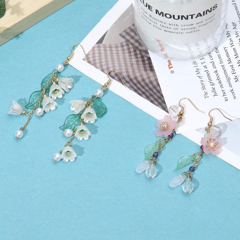 NEWITIN 3 Pairs Long Flower Earrings for Women Hypoallergenic Earring Leaf Floral Tassel Earring Statement Flower Dangle Pink Floral Earrings for Women - Image 4