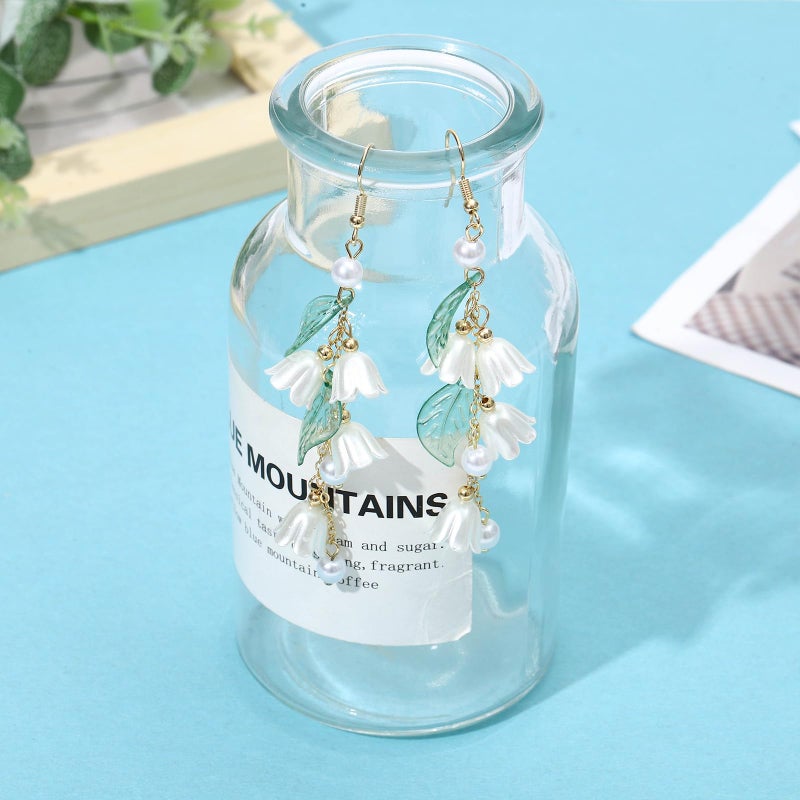 NEWITIN 3 Pairs Long Flower Earrings for Women Hypoallergenic Earring Leaf Floral Tassel Earring Statement Flower Dangle Pink Floral Earrings for Women - Image 3