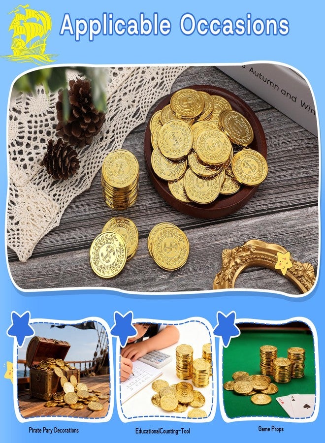 Gabrella 200 Pcs Plastic Gold Coins, 1.37 Inch Fake Coins Pirate Coin Tokens, Pirate Party Decorations Teacher Classroom Reward Adventure Theme Party Supplies - Image 5