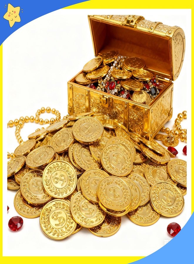 Gabrella 200 Pcs Plastic Gold Coins, 1.37 Inch Fake Coins Pirate Coin Tokens, Pirate Party Decorations Teacher Classroom Reward Adventure Theme Party Supplies - Image 3
