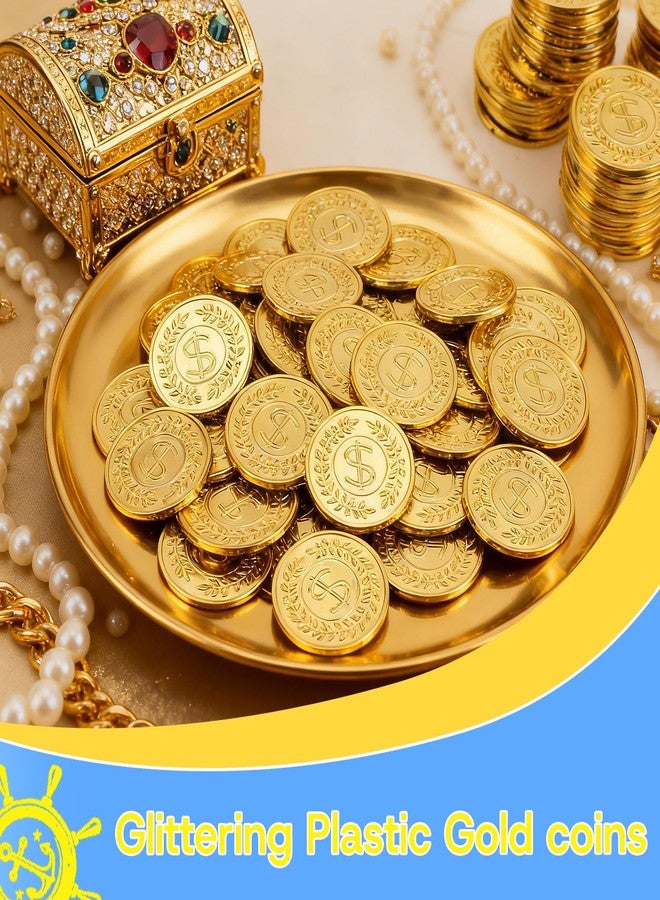 Gabrella 200 Pcs Plastic Gold Coins, 1.37 Inch Fake Coins Pirate Coin Tokens, Pirate Party Decorations Teacher Classroom Reward Adventure Theme Party Supplies - Image 4