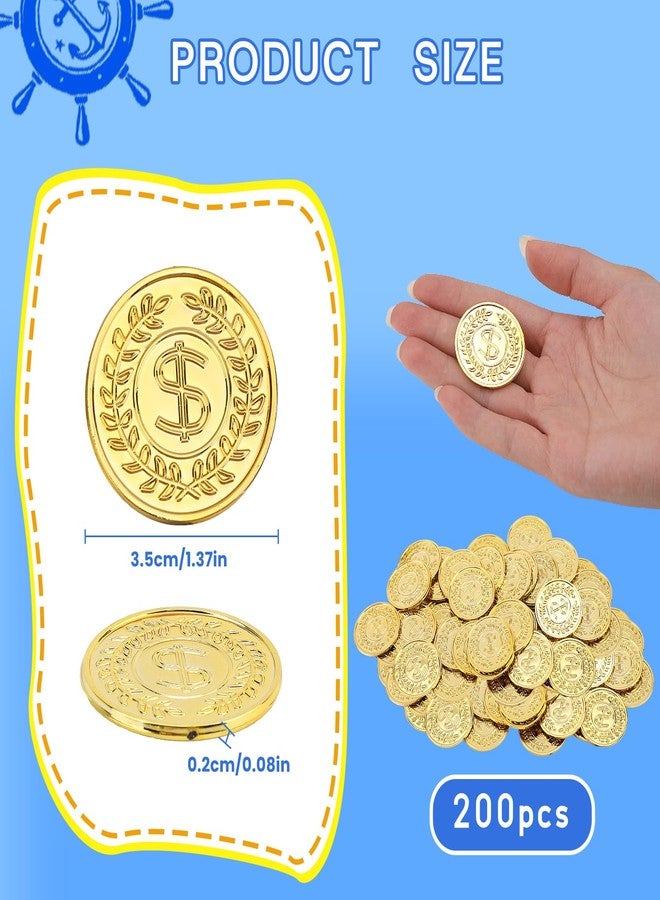 Gabrella 200 Pcs Plastic Gold Coins, 1.37 Inch Fake Coins Pirate Coin Tokens, Pirate Party Decorations Teacher Classroom Reward Adventure Theme Party Supplies - Image 2