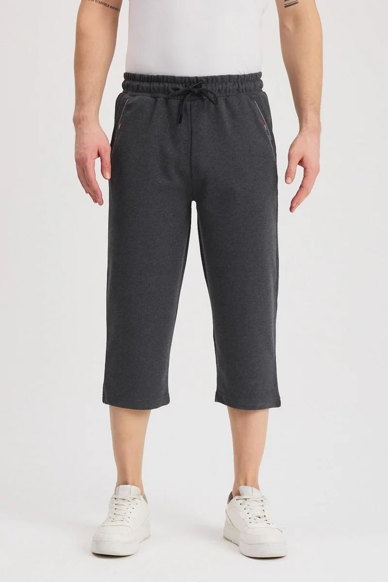 ميتاليك Men's Side Pockets Anthracite Bermuda Below Knee Capri Long Shorts with Adjustable Elastic Waist