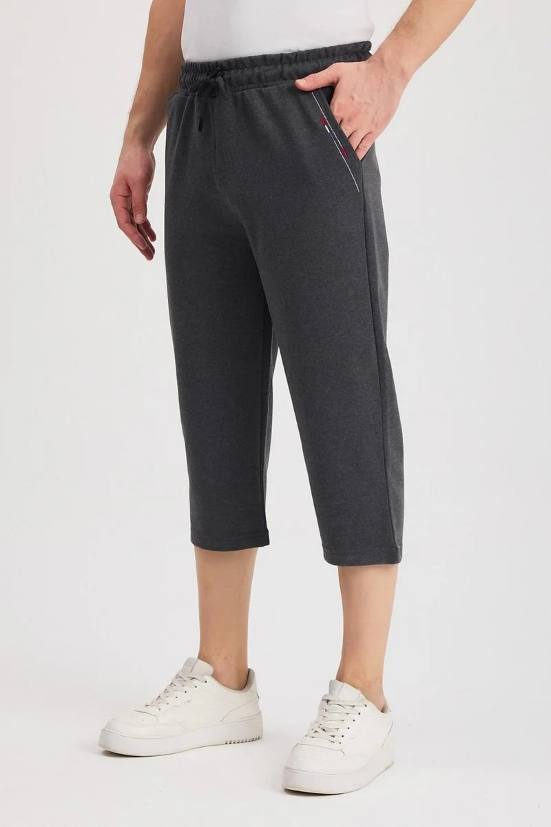 ميتاليك Men's Side Pockets Anthracite Bermuda Below Knee Capri Long Shorts with Adjustable Elastic Waist