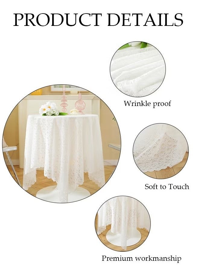 مفارش طاولة مستديرة بيضاء من البوليستر، مفارش طاولة قابلة للغسل بكميات كبيرة، أغطية طاولة من قماش البوليستر لغرفة الطعام والمطعم والحفلات والمطبخ، 90 سم - Image 2