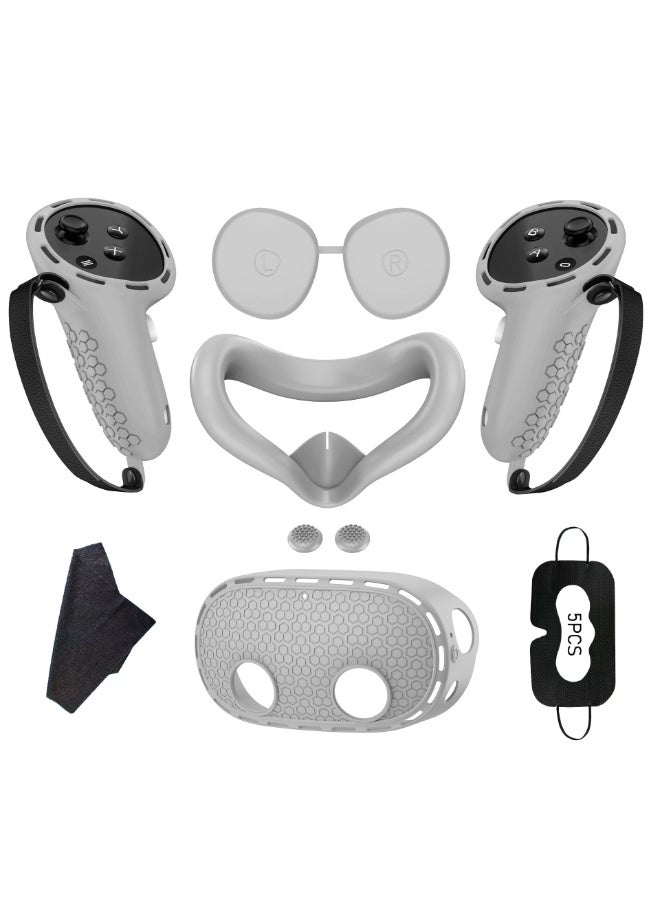 VR Accessories Set for Meta Quest 3, 7-in-1 Protective Kit with Controller Grip Covers, Face Cushion, Lens Protector, Silicone Shell & Thumb Caps