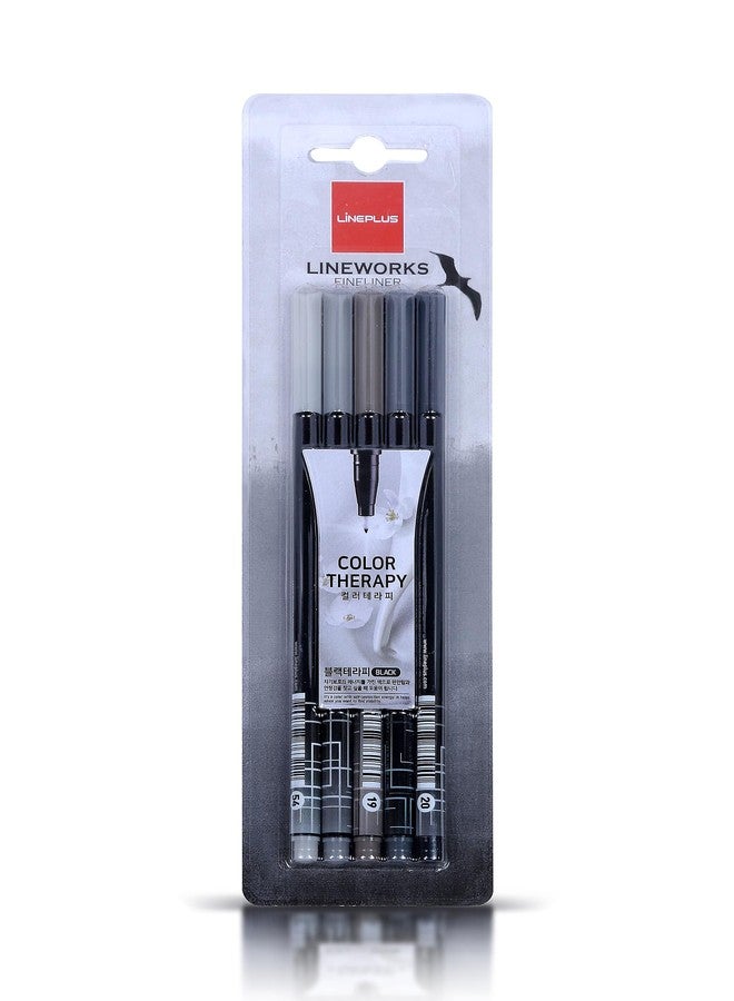 LINEPLUS Lineworks Fineliner Set Of 5 - Black & Grey - Image 1
