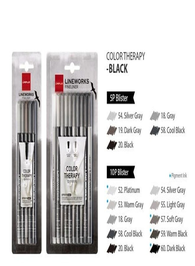 LINEPLUS Lineworks Fineliner Set Of 5 - Black & Grey - Image 2