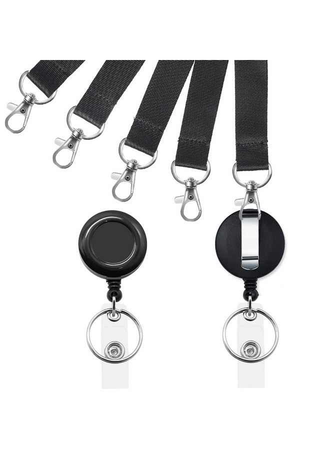 Youowo 5 Pack Black Lanyards Retractable With Id Badges Holder Retractable Badge Reels Lanyard Vertical Lanyard With Id Badge Holder Neck Lanyard For Keys Card Holder - Image 4