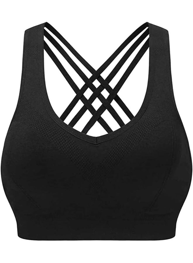Rubik Sports Bra for Women, Strappy Padded Comfortable Push Up Cross Back Sports Bra for Yoga Gym Training Running Workout Fitness (Medium, Black) - Image 1