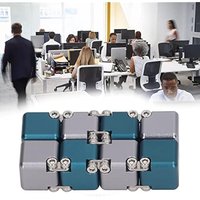 VGEBY Sensory Handheld Flip Blocks Brain Relax Anxiety Stress Handheld Blocks Fingertop Alloy DIY for Adults for ADHD (Blue Gray) - Image 1