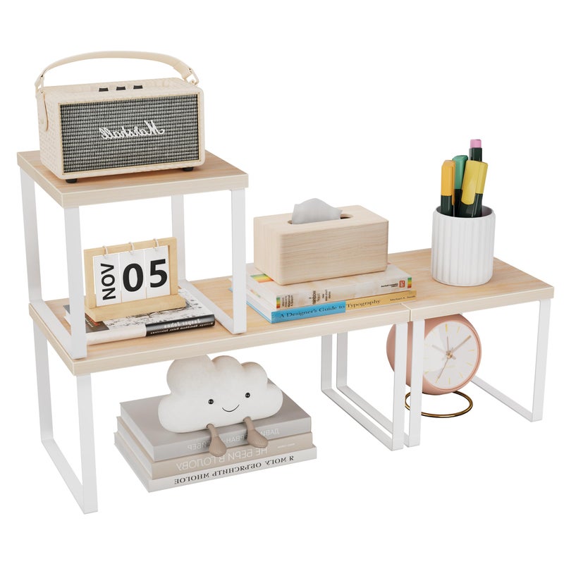 Aothia Wood Desktop Shelf for Top of Desk - 2-Tier Adjustable Bookshelf Organizer, Freestanding Stackable Shelves for Office, Home, Kitchen Counter (Oak) - Image 1