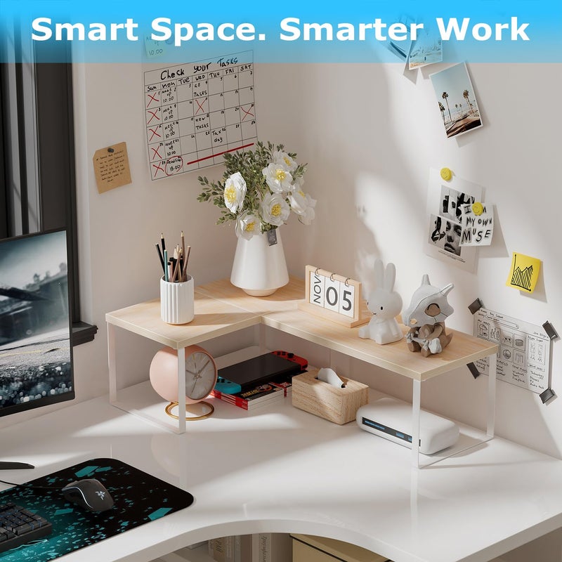 Aothia Wood Desktop Shelf for Top of Desk - 2-Tier Adjustable Bookshelf Organizer, Freestanding Stackable Shelves for Office, Home, Kitchen Counter (Oak) - Image 3