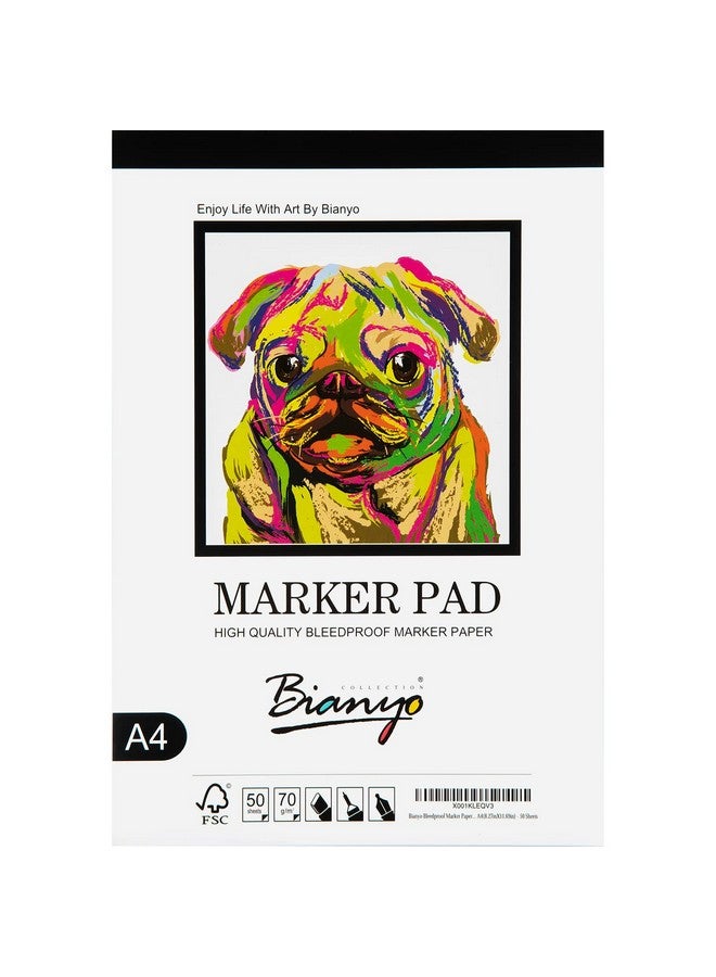 Bianyo Bleedproof Marker Paper Pad A4(8.27X11.69) 50 Sheets 18 Lb / 70 Gsm Gluebound 100% Cotton White Ideal For Use With Markers And Ink Mediums - Image 1