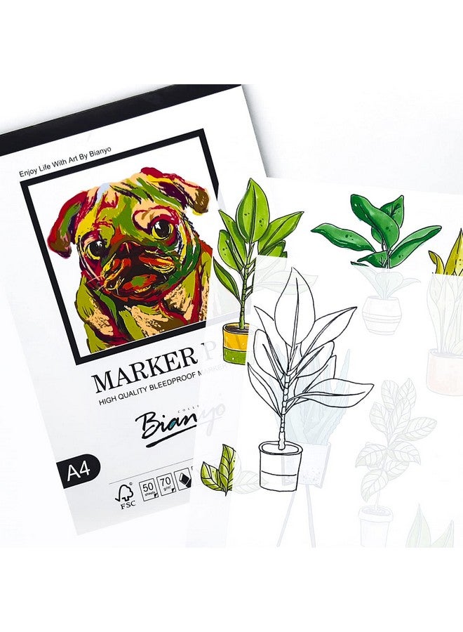Bianyo Bleedproof Marker Paper Pad A4(8.27X11.69) 50 Sheets 18 Lb / 70 Gsm Gluebound 100% Cotton White Ideal For Use With Markers And Ink Mediums - Image 5