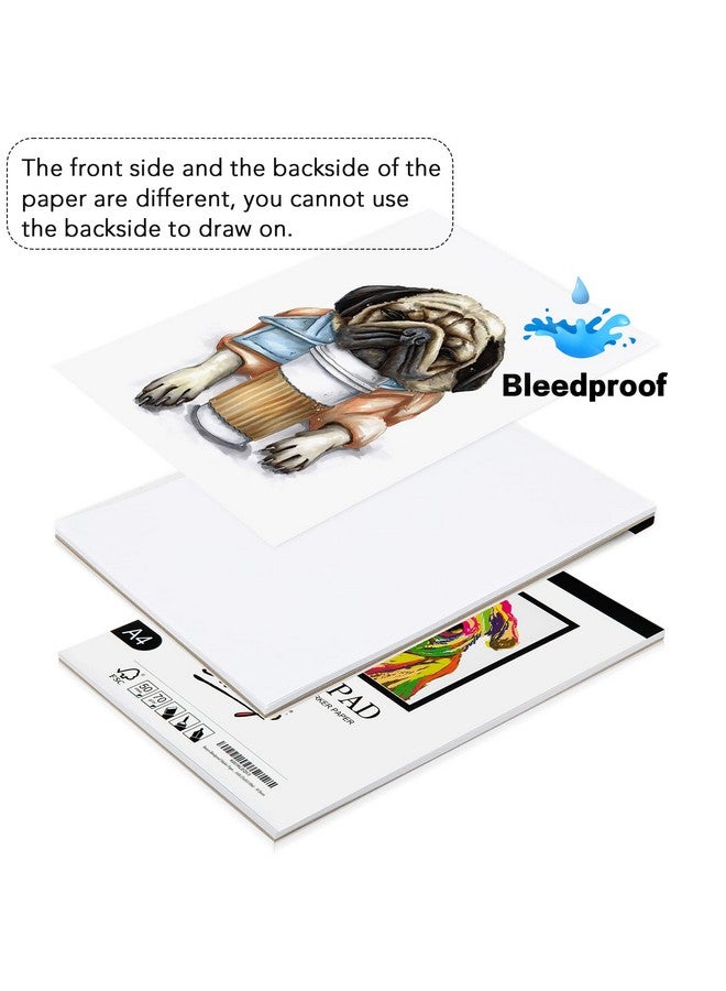 Bianyo Bleedproof Marker Paper Pad A4(8.27X11.69) 50 Sheets 18 Lb / 70 Gsm Gluebound 100% Cotton White Ideal For Use With Markers And Ink Mediums - Image 3