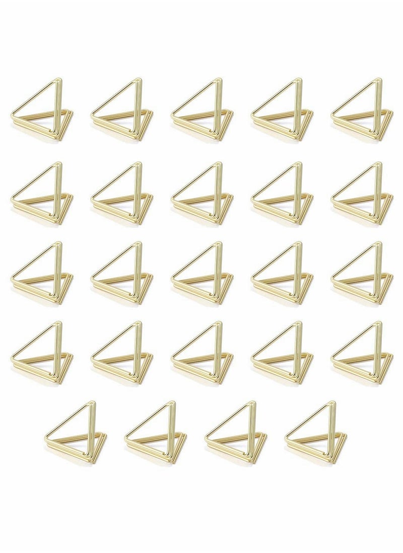 SYOSI ELECDON Place Card Holders, Triangle Shape Table Card Holders Photo Holder Pictures Stand Clips for Place Cards Weddings Anniversary Party Office Desk Name, Gold 24 Pack  - Image 1