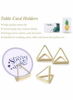SYOSI ELECDON Place Card Holders, Triangle Shape Table Card Holders Photo Holder Pictures Stand Clips for Place Cards Weddings Anniversary Party Office Desk Name, Gold 24 Pack  - Image 2