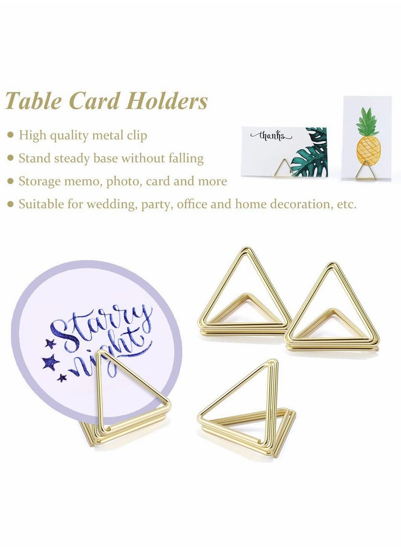 SYOSI ELECDON Place Card Holders, Triangle Shape Table Card Holders Photo Holder Pictures Stand Clips for Place Cards Weddings Anniversary Party Office Desk Name, Gold 24 Pack  - Image 2