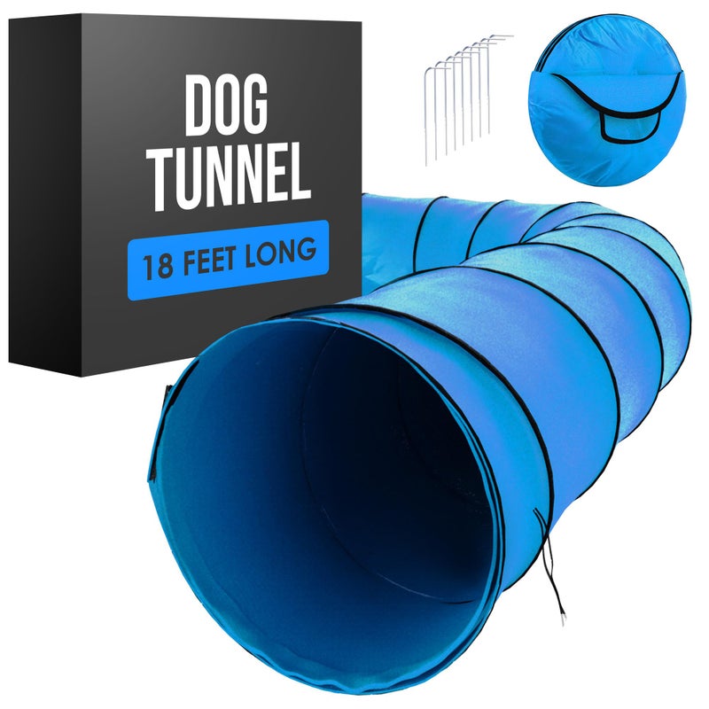 Houseables Dog Tunnel Dog Agility Tunnel Agility Equipment Puppy Obstacle Course Pet Playground Crawling Small Medium Large IndoorOutdoor Play Pop Up Set Exercise Tube Toy Blue 18 Feet