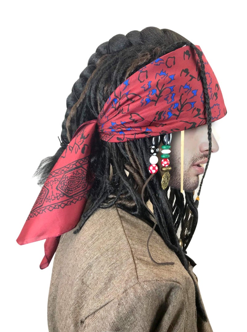 costumebase Exact WIG w/Bandana Dreadlock And Hair Beads Stick DLX Jack Sparrow Costume - Image 2