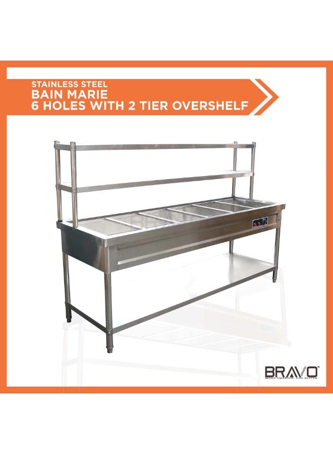 Bravo [6 HOLES 2 TIER] Commercial Stainless Steel Bain Marie / Food Warmer Steam Catering and Restaurants /Water Bain Marie - Image 1