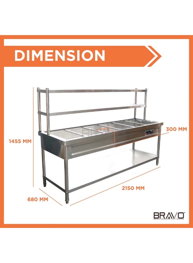 Bravo [6 HOLES 2 TIER] Commercial Stainless Steel Bain Marie / Food Warmer Steam Catering and Restaurants /Water Bain Marie - Image 3