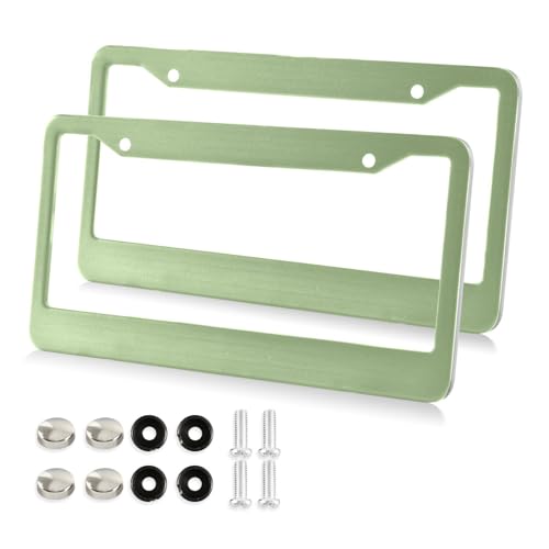 YETTASBIN Sage Green Solid Color License Plate Frames Decorative License Plate Covers 2 Packs Universal Aluminum Tag Frame with 2 Holes Screw Caps for Front and Rear Car Tags Round Hole - Image 1