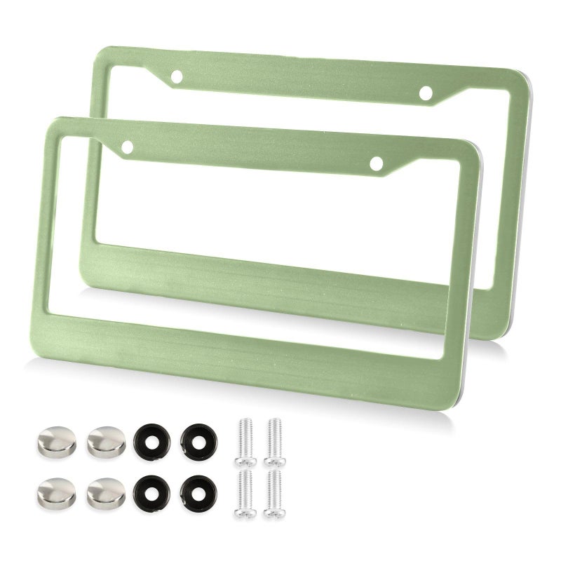 YETTASBIN Sage Green Solid Color License Plate Frames Decorative License Plate Covers 2 Packs Universal Aluminum Tag Frame with 2 Holes Screw Caps for Front and Rear Car Tags Round Hole - Image 3