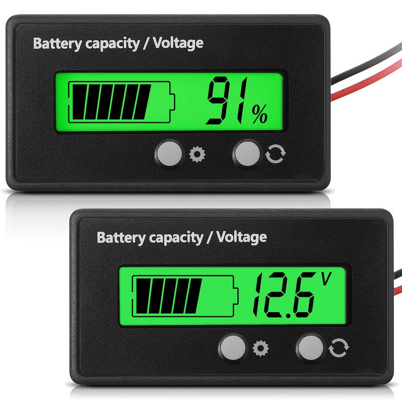DC 12V 24V 36V 48V 60V 72V 84V Golf Cart Battery Meter with Alarm Front Setting and Switch Key Battery Capacity Voltage Indicator Gauge Acid and Lithium ion Indicator