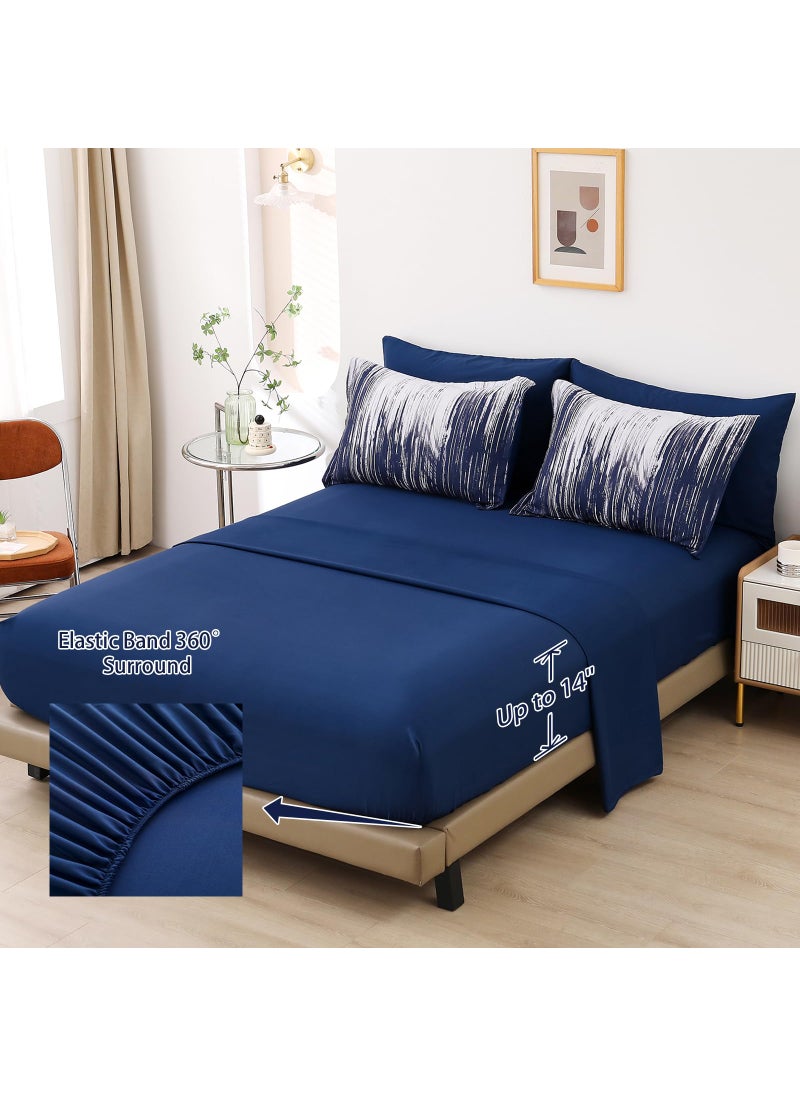 Dinjoy Dinjoy Ombre Blue Comforter Set Full Size Gradient Navy Blue White Boho Bedding Set for Teen Men Women 7 Pieces Bed in A Bag Bohemian Bed Set with Comforter  Sheets  Pillowcases & Shams  - Image 4