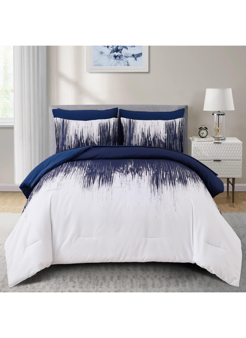 Dinjoy Dinjoy Ombre Blue Comforter Set Full Size Gradient Navy Blue White Boho Bedding Set for Teen Men Women 7 Pieces Bed in A Bag Bohemian Bed Set with Comforter  Sheets  Pillowcases & Shams  - Image 1