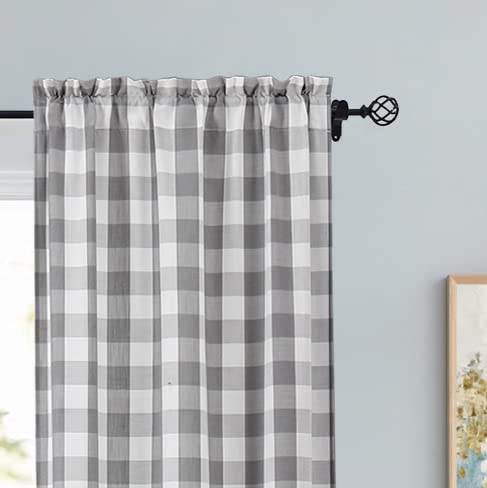 Bapawfish Gingham Plaid Buffalo Checkered Window Curtain Panels 95 inch Length  Farmhouse Rustic Basic Rod Pocket Window Treatment  for Bedroom & Living Room  2 Panels 40""x95""  Gray - Image 2