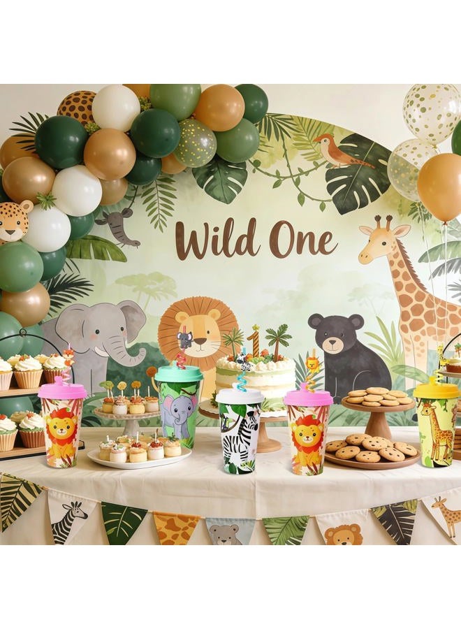 Lidmada 24 Sets Jungle Animal Party Favors Goodie Cups with Lids and Safari Animal Straws for Birthday Decorations, Plastic Cups Silly Straws for Party Bags Gift Pinata - Image 4