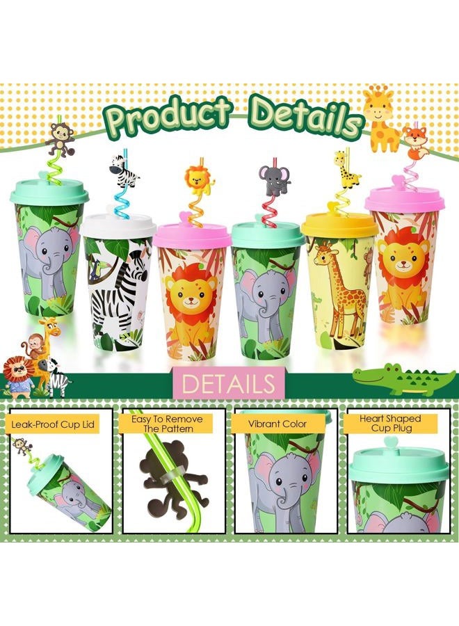 Lidmada 24 Sets Jungle Animal Party Favors Goodie Cups with Lids and Safari Animal Straws for Birthday Decorations, Plastic Cups Silly Straws for Party Bags Gift Pinata - Image 5
