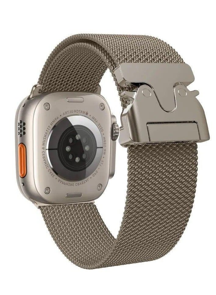 Generic - Stainless Steel Mesh Loop Band for Apple Watch Ultra 2 (49mm/45mm/44mm) & Series 10/9/8/7/6/SE - Titanium Parachute-Style Metal Buckle | Premium Metal Strap - Image 1